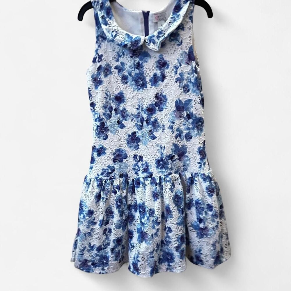 Girl's White and Blue Dress
